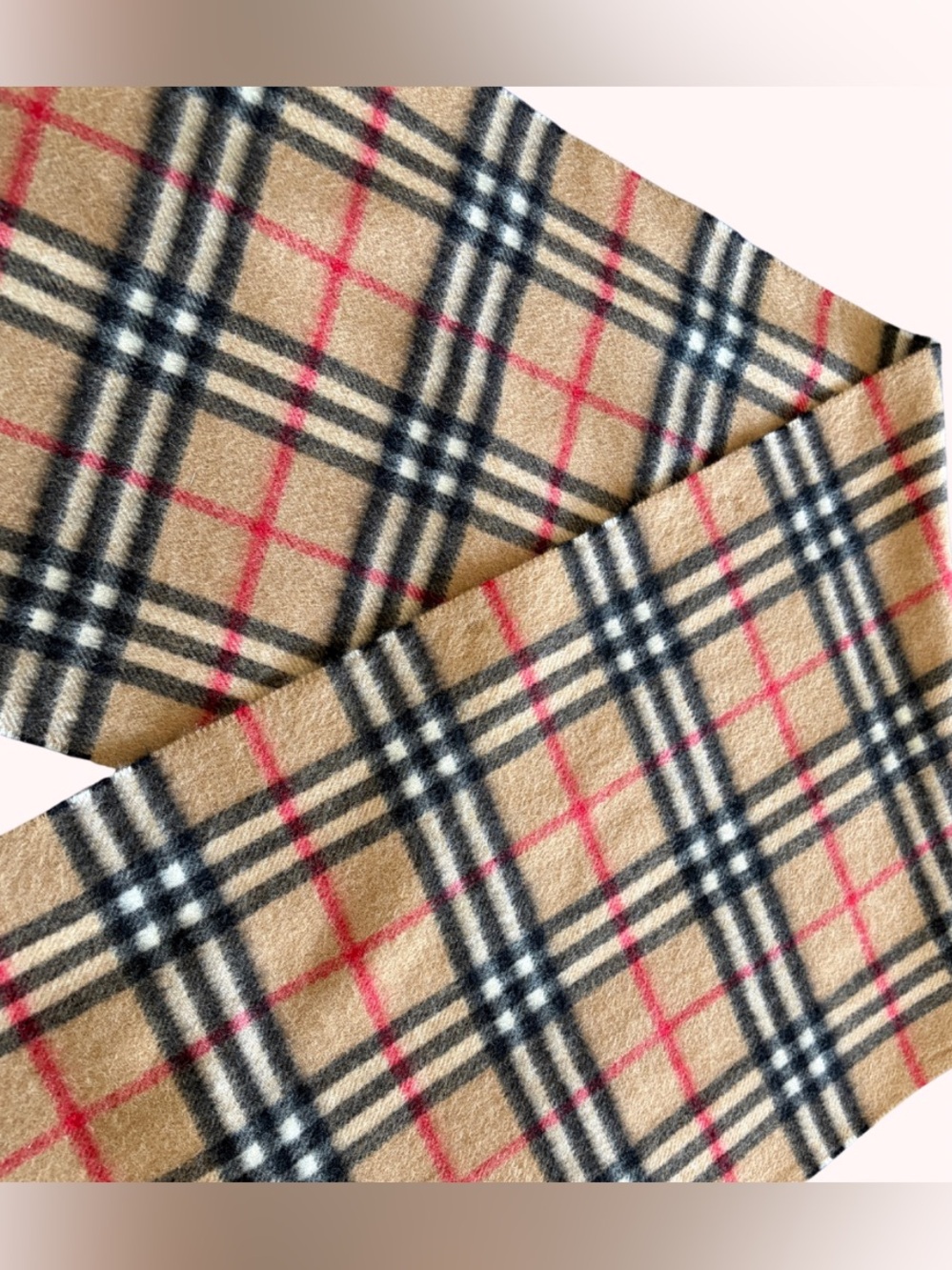 Vintage Burberry Cashmere Nova Check 100% Scarf Made in England Camel - Picture 6 of 8